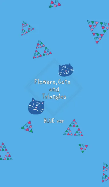 [LINE着せ替え] 【青】花と猫と三角の画像1