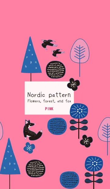 [LINE着せ替え] 【ピンク】北欧パターン 花と森、そして狐の画像1
