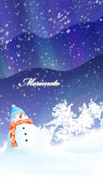 [LINE着せ替え] もりもと☆オーロラを眺める雪だるま☆冬の画像1