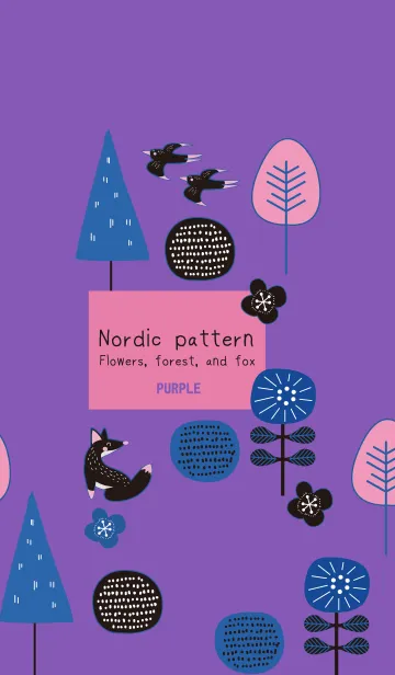 [LINE着せ替え] 【紫】北欧パターン 花と森、そして狐の画像1