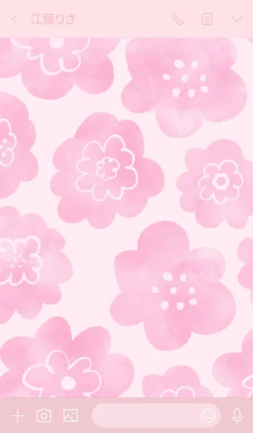 [LINE着せ替え] 赤ピンク水彩お花柄 スマイル29の画像3