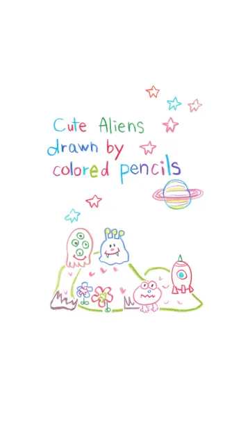 [LINE着せ替え] 色鉛筆で描かれた可愛いエイリアンの画像1