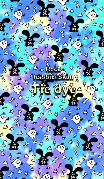 [LINE着せ替え] ロックなウサギとドクロちゃん/タイダイ柄の画像1