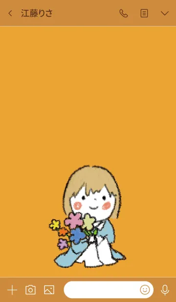 [LINE着せ替え] オレンジ / 女の子とお花の着せ替えの画像3