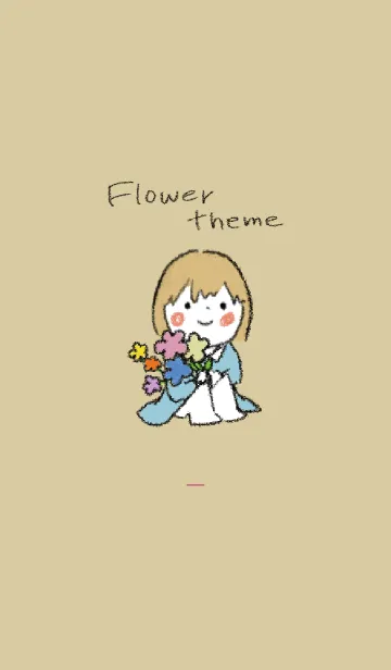 [LINE着せ替え] ベージュネイビー/ 女の子とお花の着せ替えの画像1