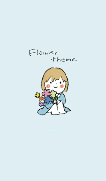 [LINE着せ替え] 青 / 女の子とお花の着せ替えの画像1