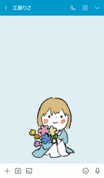 [LINE着せ替え] 青 / 女の子とお花の着せ替えの画像3