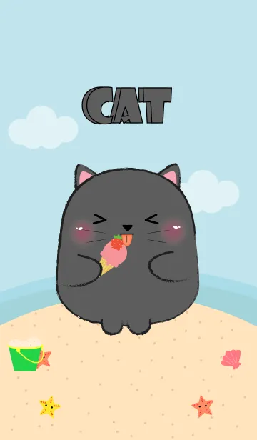 Summer Fat Black Cat theme (jp)の着せ替えメイン画像