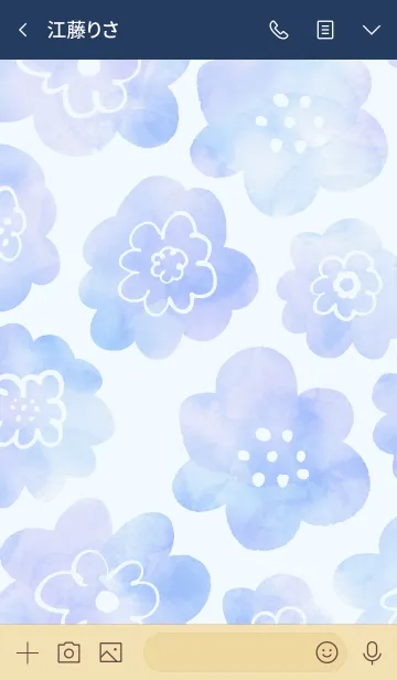 [LINE着せ替え] 青色水彩お花柄 スマイル14の画像3