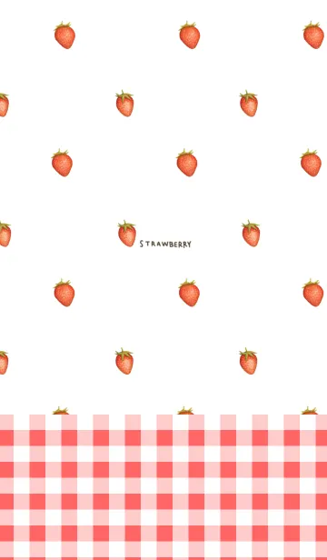 [LINE着せ替え] イチゴ柄。ホワイト×赤チェックの画像1