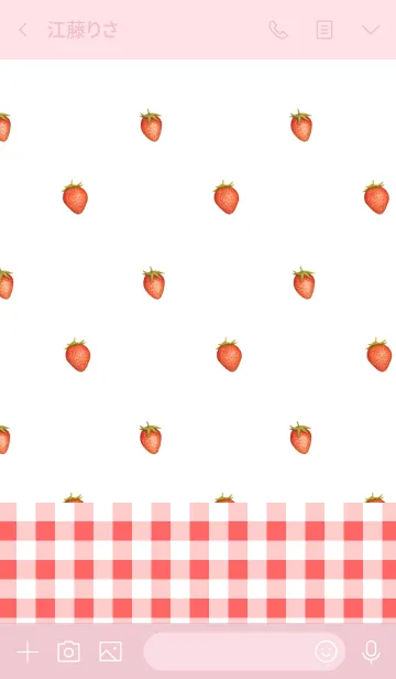 [LINE着せ替え] イチゴ柄。ホワイト×赤チェックの画像3