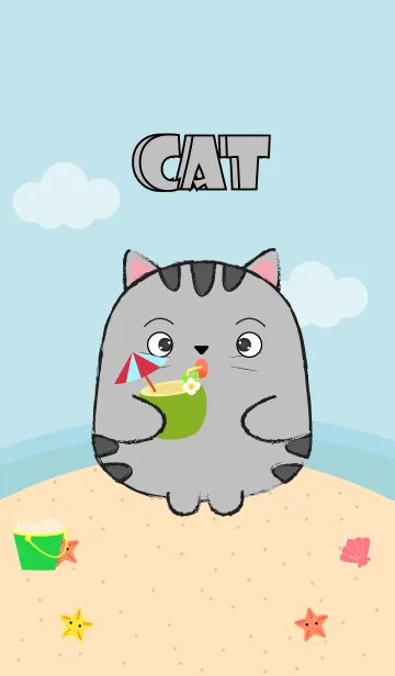 [LINE着せ替え] Summer Fat Gray Cat theme (jp)の画像1