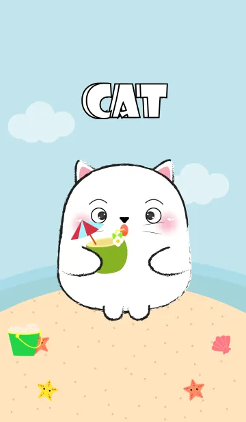 [LINE着せ替え] Summer Fat White Cat theme (jp)の画像1