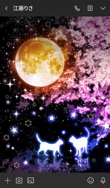[LINE着せ替え] 桜と満月と猫の幻想的な着せかえの画像3