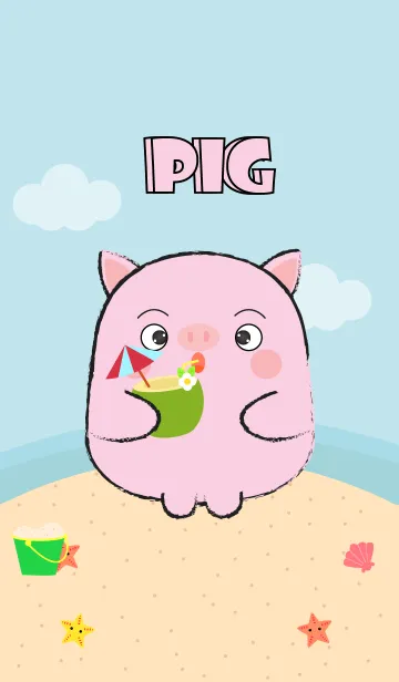 [LINE着せ替え] Summer Fat Cute Pig theme (jp)の画像1