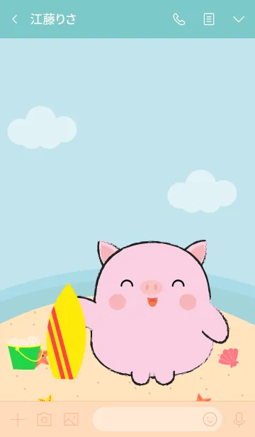 [LINE着せ替え] Summer Fat Cute Pig theme (jp)の画像3