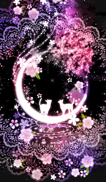 [LINE着せ替え] 三日月と桜と猫の幻想的な着せかえの画像1