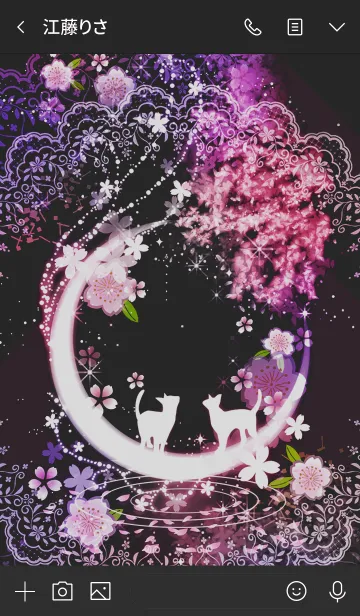 三日月と桜と猫の幻想的な着せかえのline着せ替え 画像 情報など
