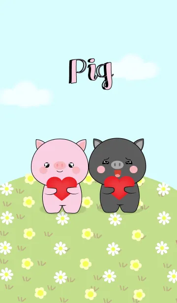 [LINE着せ替え] Love Cute Black Pig ＆ Pig (jp)の画像1