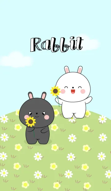 [LINE着せ替え] Cute Black Rabbit ＆ White Rabbit (jp)の画像1