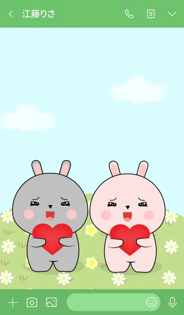 [LINE着せ替え] Love Cute Pink Rabbit ＆ Gray Rabbit (jp)の画像3