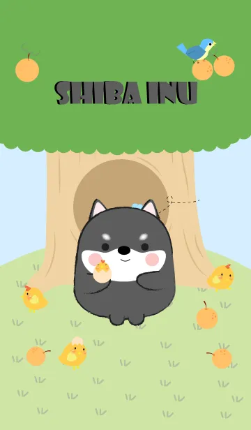 [LINE着せ替え] Black Shiba Inu With Tree Theme (jp)の画像1