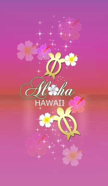 [LINE着せ替え] 運気アップ金亀*ハワイ＊ALOHA+112 ピンクの画像1