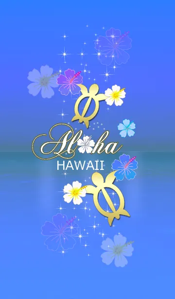 [LINE着せ替え] 運気アップ亀*ハワイ＊ALOHA+112 ブルーの画像1