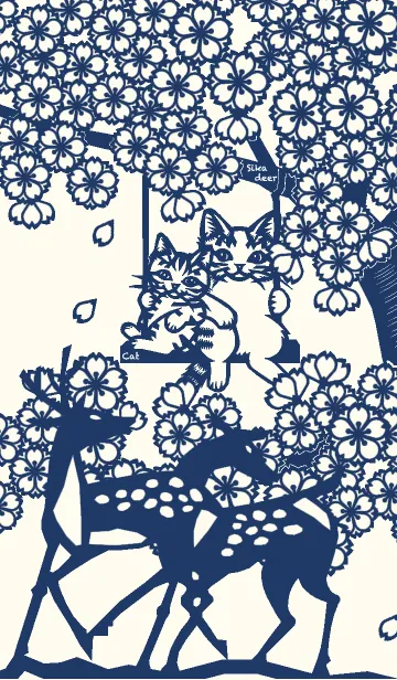 [LINE着せ替え] Paper Cutting (Sakura ＆ Sika deer)01の画像1