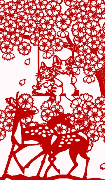 [LINE着せ替え] Paper Cutting (Sakura ＆ Sika deer)02の画像1
