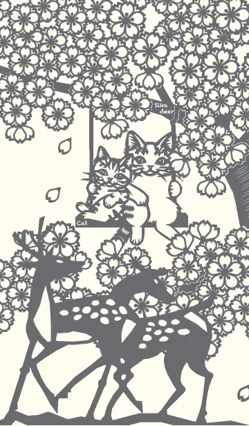 [LINE着せ替え] Paper Cutting (Sakura ＆ Sika deer)05の画像1