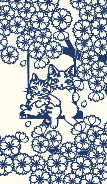 [LINE着せ替え] Paper Cutting (Cherry Blossoms ＆ Cats)01の画像1