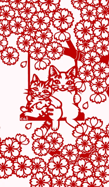 [LINE着せ替え] Paper Cutting (Cherry Blossoms ＆ Cats)02の画像1