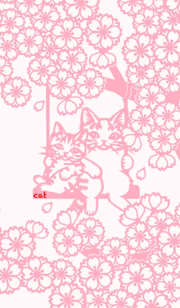 [LINE着せ替え] Paper Cutting (Cherry Blossoms ＆ Cats)03の画像1