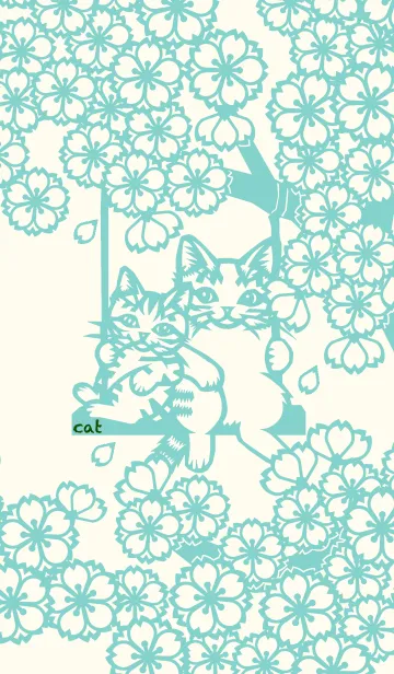 [LINE着せ替え] Paper Cutting (Cherry Blossoms ＆ Cats)04の画像1