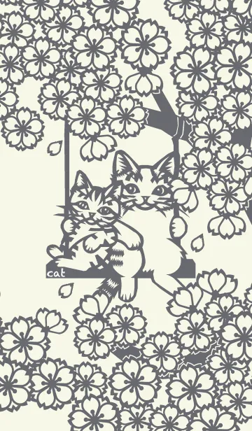 [LINE着せ替え] Paper Cutting (Cherry Blossoms ＆ Cats)05の画像1