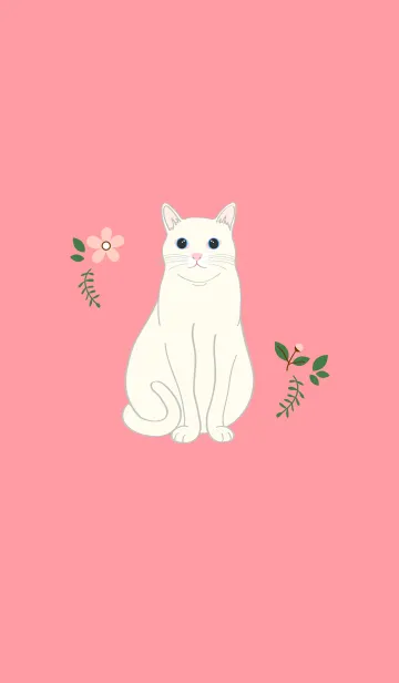 [LINE着せ替え] 花とかわいい猫（白猫）の画像1