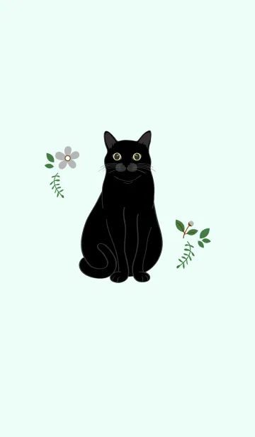 [LINE着せ替え] 花とかわいい猫（黒猫）の画像1