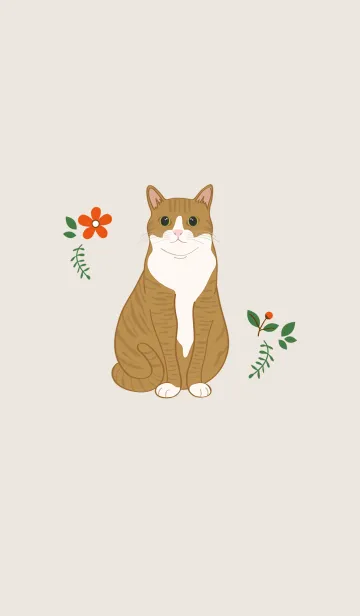 [LINE着せ替え] 花とかわいい猫（オレンジ猫）の画像1