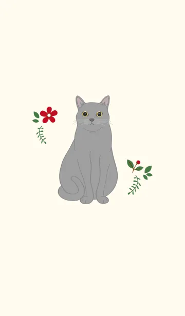 [LINE着せ替え] 花とかわいい猫（灰色の猫）の画像1