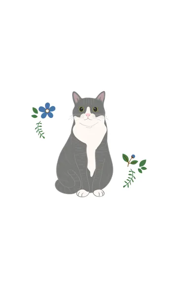 [LINE着せ替え] 花とかわいい猫（オフホワイトの猫）の画像1