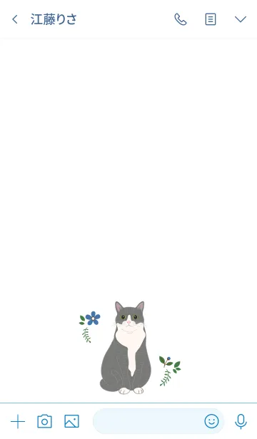 [LINE着せ替え] 花とかわいい猫（オフホワイトの猫）の画像3