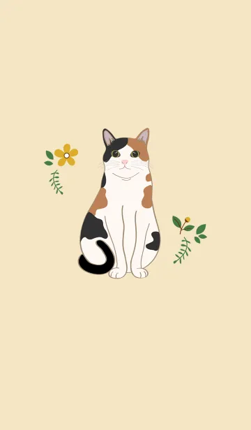 [LINE着せ替え] 花とかわいい猫（三華猫）の画像1