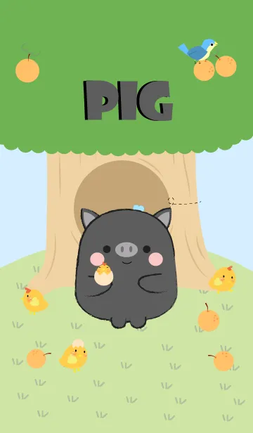 [LINE着せ替え] Black Pig With Tree Theme (jp)の画像1