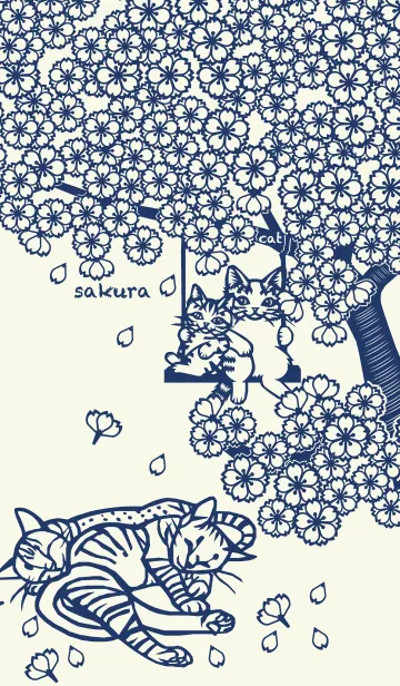 [LINE着せ替え] Paper Cutting (Sakura ＆ 4 Cats)01の画像1