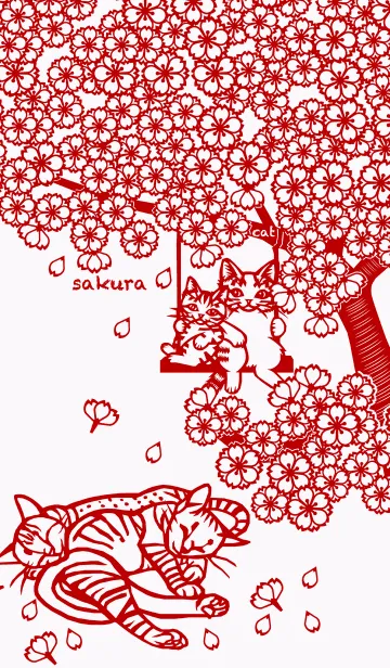 [LINE着せ替え] Paper Cutting (Sakura ＆ 4 Cats)02の画像1