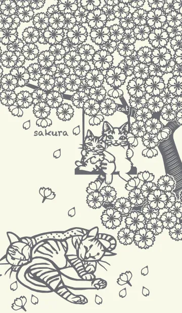[LINE着せ替え] Paper Cutting (Sakura ＆ 4 Cats)05の画像1