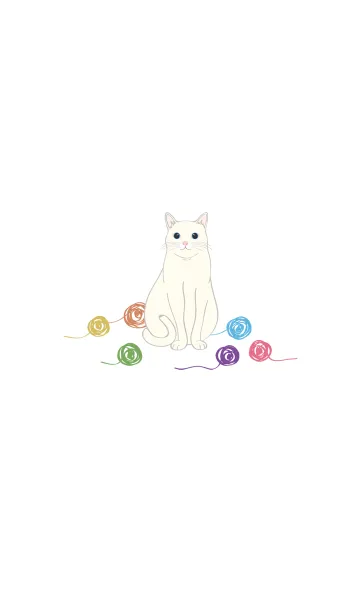 [LINE着せ替え] かわいい糸玉（白猫）の画像1
