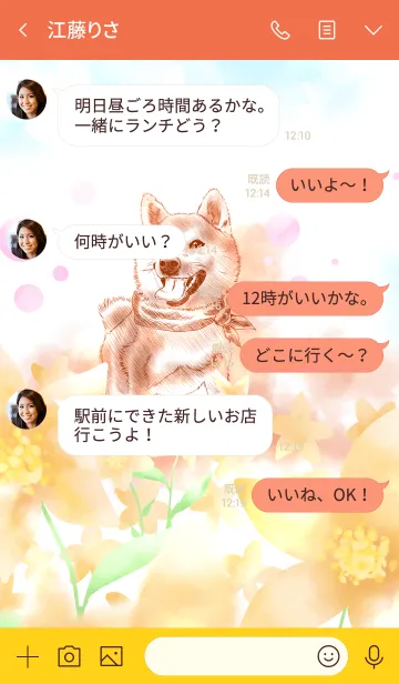 [LINE着せ替え] 柴犬-オレンジ色の花-の画像4