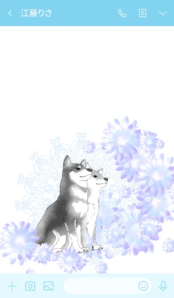 [LINE着せ替え] 柴犬（黒＆赤）と紫色のお花の画像3